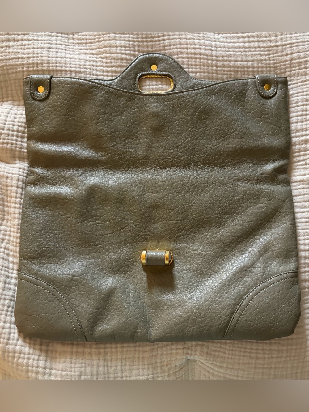 Olive Green Pleather Fold-Over Clutch with Gold Hardware - Picture 3 of 12